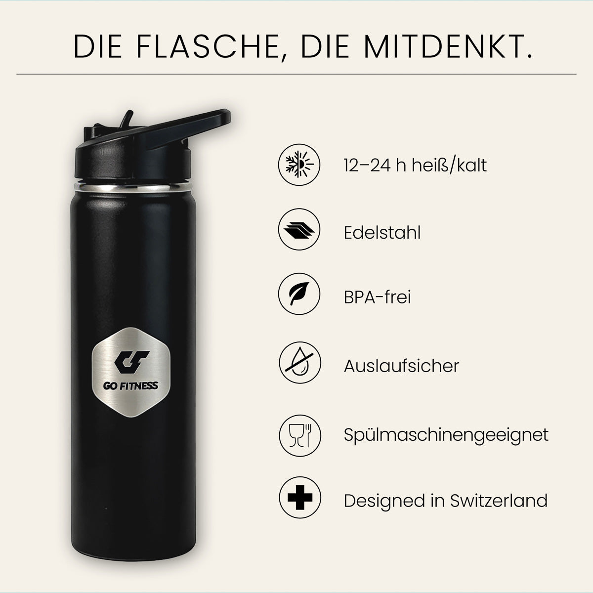 Trinkflasche mit Trinkschnabel – 650 ml – Go Fitness Nutrition